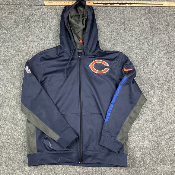 Nike Hoodie Mens Size L Navy Chicago Bears Therma-Fit Full Zip NFL Sweatshirt - Picture 1 of 7